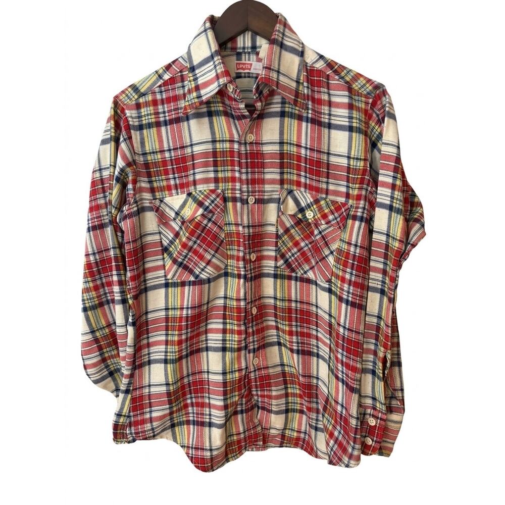 LEVI'S Vintage 70s Grandpacore Plaid Flannel Button Down Shirt Cotton Medium